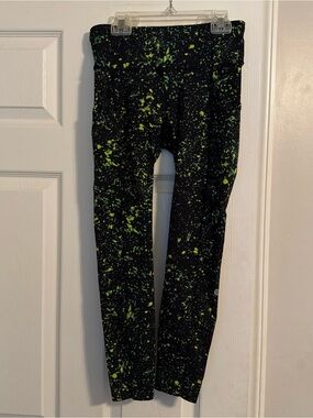 lululemon athletica Black Leggings with Neon Green Splatter